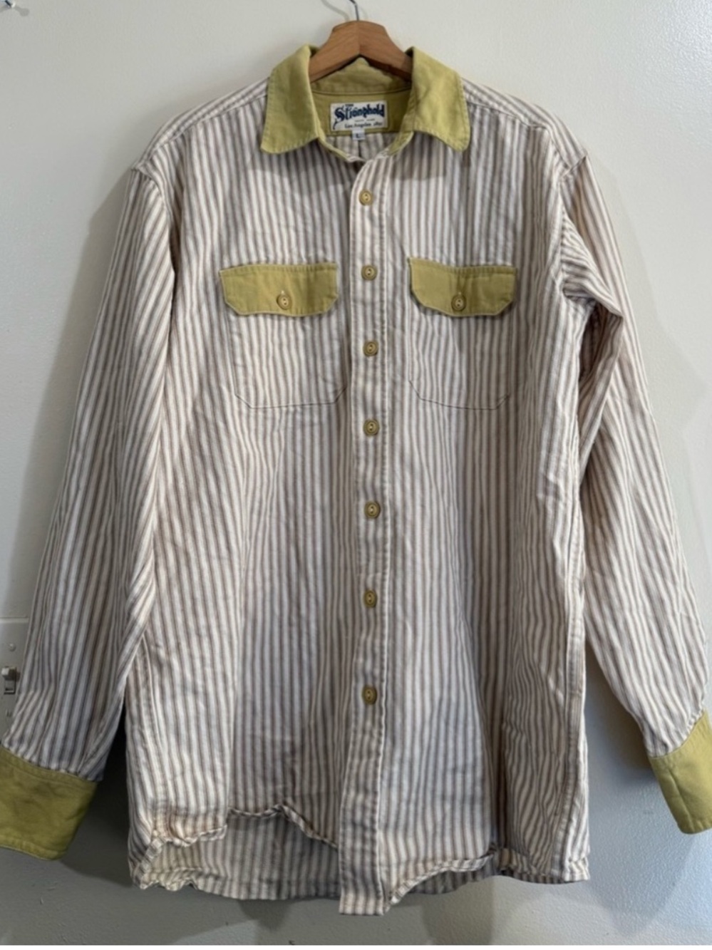 The stronghold Vintage-Inspired Striped Button-Down Shirt with Olive Accents